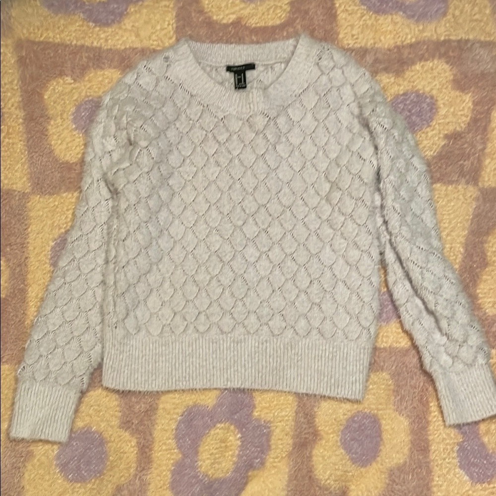 Forever 21 Cream Crew Neck Sweater with Textured Knit